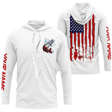 Load image into Gallery viewer, American flag Musky fishing personalized patriotic UV Protection Muskie Fishing Shirt for men, women NQS5741