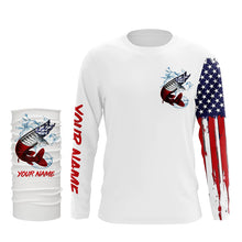 Load image into Gallery viewer, American flag Musky fishing personalized patriotic UV Protection Muskie Fishing Shirt for men, women NQS5741