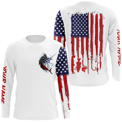 American flag Sailfish fishing personalized patriotic UV Protection Sailfish Fishing Shirts for men NQS5742