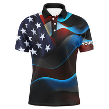 Load image into Gallery viewer, Mens golf polo shirts custom name black American flag patriotic golf shirts for mens golfing gifts NQS5745