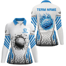 Load image into Gallery viewer, Blue flame golf ball wall break white Womens golf polo shirts custom golf attire for women NQS7824