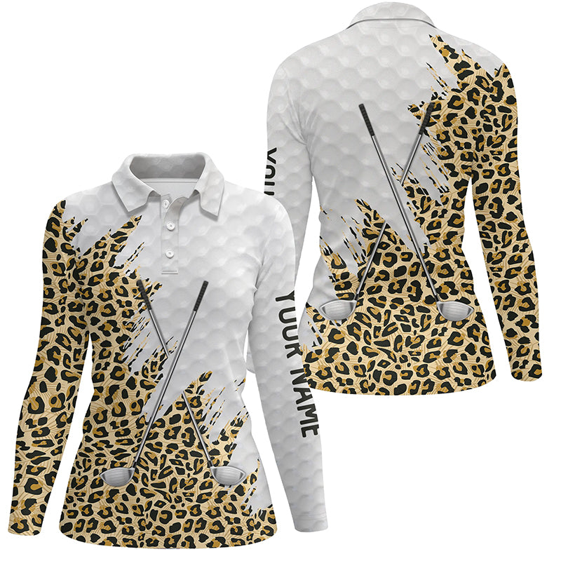 Leopard skin pattern custom white Womens golf polo shirts, team ladies golf tops NQS8051