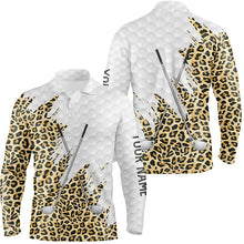 Load image into Gallery viewer, Leopard skin pattern custom name white Mens golf polo shirts, team golf tops for men NQS8051