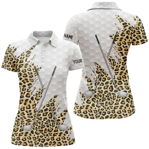 Leopard skin pattern custom white Womens golf polo shirts, team ladies golf tops NQS8051