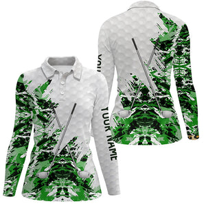 Green camo pattern custom white Womens golf polo shirts, team ladies golf tops NQS8052