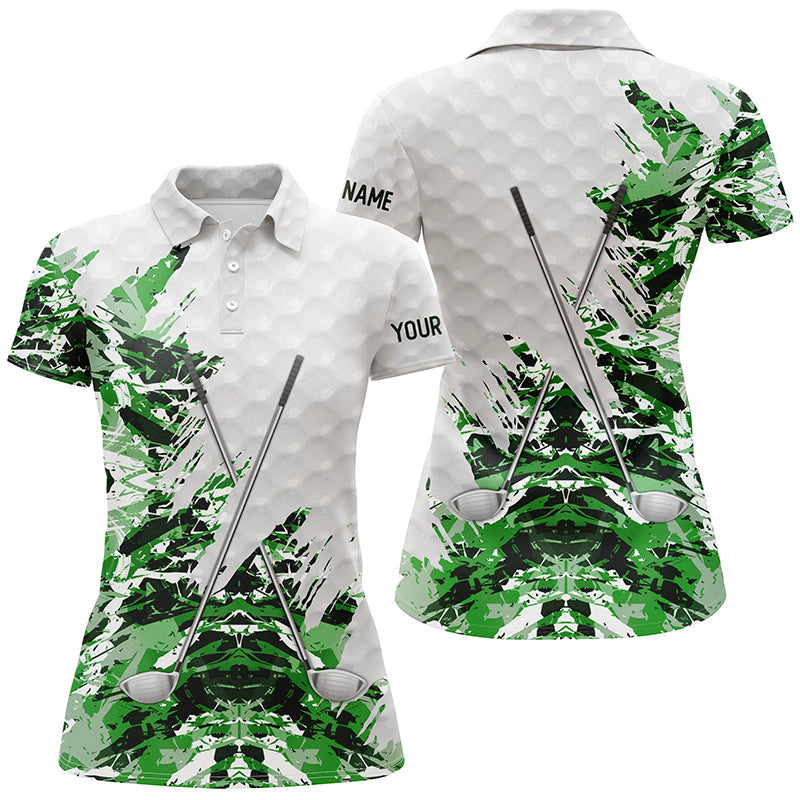 Green camo pattern custom white Womens golf polo shirts, team ladies golf tops NQS8052