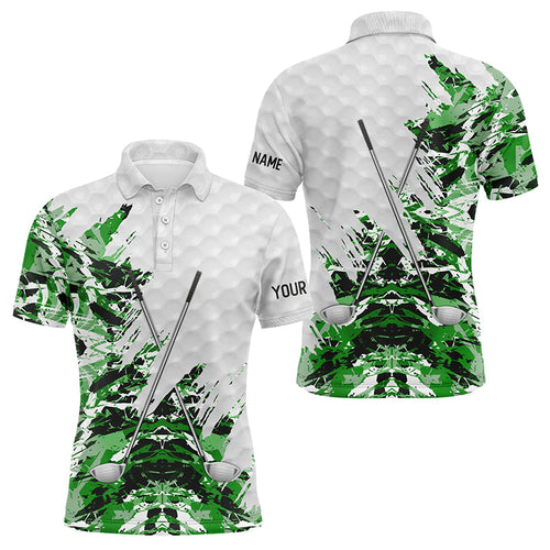 Green camo pattern custom name white Mens golf polo shirts, team golf tops for men NQS8052