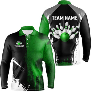 Black and Green Bowling Polo, Quarter Zip Shirt For Men Custom Bowling Team jerseys, gift for bowlers NQS8259