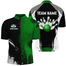 Load image into Gallery viewer, Black and Green Bowling Polo, Quarter Zip Shirt For Men Custom Bowling Team jerseys, gift for bowlers NQS8259