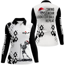 Load image into Gallery viewer, Women golf polo shirts custom black argyle swing swear look for ball repeat Christmas skull shirts NQS6602