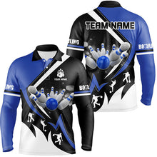 Load image into Gallery viewer, Black, White and Blue Mens Bowling Shirts Custom Bowling Team League Jerseys, Gifts For Bowlers NQS8719