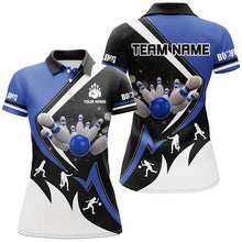 Load image into Gallery viewer, Black, White and Blue Womens Bowling Shirts Custom Bowling Team League Jerseys, Gifts For Bowlers NQS8719