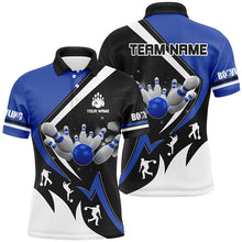 Load image into Gallery viewer, Black, White and Blue Mens Bowling Shirts Custom Bowling Team League Jerseys, Gifts For Bowlers NQS8719