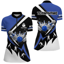 Load image into Gallery viewer, Black, White and Blue Womens Bowling Shirts Custom Bowling Team League Jerseys, Gifts For Bowlers NQS8719