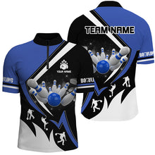 Load image into Gallery viewer, Black, White and Blue Mens Bowling Shirts Custom Bowling Team League Jerseys, Gifts For Bowlers NQS8719