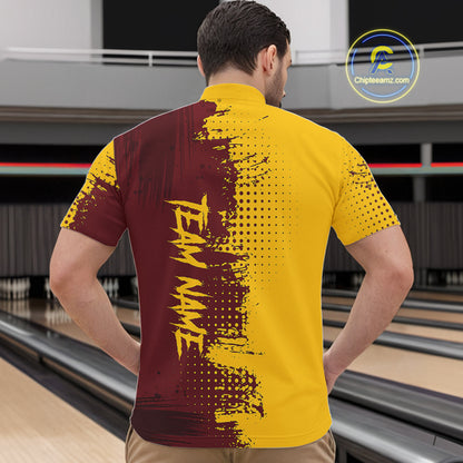 Yellow and Red Bowling Polo, Quarter Zip shirts for Men Custom Bowling Team Jerseys NQS10882
