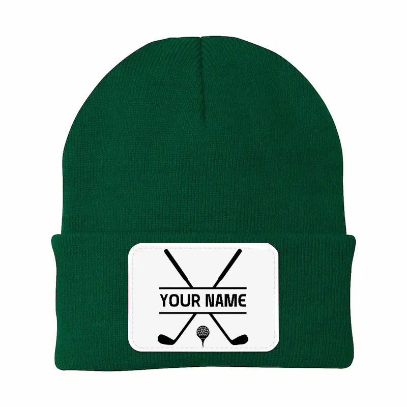 Personalized Golf Knit Beanie Hat Custom Winter Rectangle Patch Golf Beanie Hat, unique golf gifts NQS10888