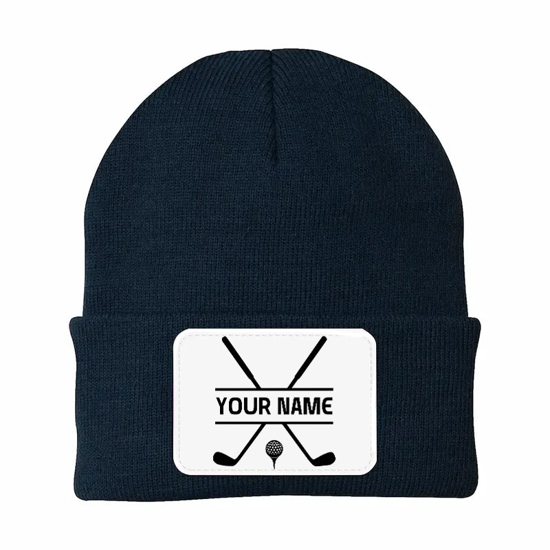 Personalized Golf Knit Beanie Hat Custom Winter Rectangle Patch Golf Beanie Hat, unique golf gifts NQS10888