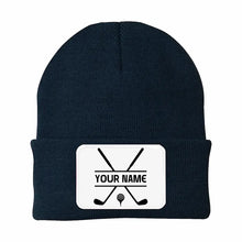 Load image into Gallery viewer, Personalized Golf Knit Beanie Hat Custom Winter Rectangle Patch Golf Beanie Hat, unique golf gifts NQS10888