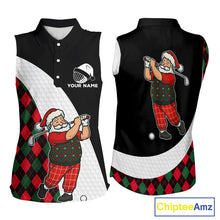 Load image into Gallery viewer, Funny Santa Golf Christmas Sleeveless Polo Shirt green &amp; red argyle pattern Custom Ladies Golf outfit NQS11053