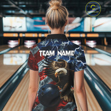 Load image into Gallery viewer, American Flag Eagle Lightning Thunder Bowling Shirts For Women Custom Patriotic Bowling Team Jerseys NQS11059