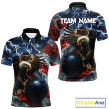 Load image into Gallery viewer, American Flag Eagle Lightning Thunder Bowling Shirts For Men Custom Patriotic Bowling Team Jerseys NQS11059