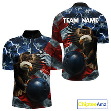 Load image into Gallery viewer, American Flag Eagle Lightning Thunder Bowling Shirts For Men Custom Patriotic Bowling Team Jerseys NQS11059