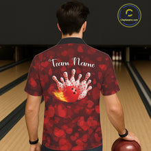 Load image into Gallery viewer, Red Hearts pattern Valentine Bowling Hawaiian shirts Custom Bowling Couple Outfits NQS11251