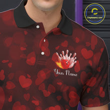Load image into Gallery viewer, Red Hearts pattern Valentine Bowling Polo, 1/4 zip Shirts For Men Custom Bowling Couple Outfits NQS11251