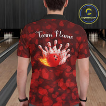 Load image into Gallery viewer, Red Hearts pattern Valentine Bowling Polo, 1/4 zip Shirts For Men Custom Bowling Couple Outfits NQS11251
