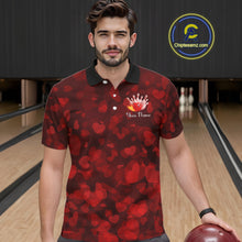 Load image into Gallery viewer, Red Hearts pattern Valentine Bowling Polo, 1/4 zip Shirts For Men Custom Bowling Couple Outfits NQS11251