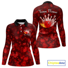 Load image into Gallery viewer, Red Hearts pattern Valentine Bowling Polo, 1/4 zip Shirts For Women Custom Bowling Couple Outfits NQS11251