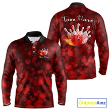 Load image into Gallery viewer, Red Hearts pattern Valentine Bowling Polo, 1/4 zip Shirts For Men Custom Bowling Couple Outfits NQS11251