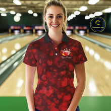 Load image into Gallery viewer, Red Hearts pattern Valentine Bowling Polo, 1/4 zip Shirts For Women Custom Bowling Couple Outfits NQS11251