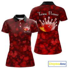 Load image into Gallery viewer, Red Hearts pattern Valentine matching bowling shirts for couples Custom Bowling Couple Outfits NQS11251