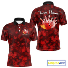 Load image into Gallery viewer, Red Hearts pattern Valentine Bowling Polo, 1/4 zip Shirts For Men Custom Bowling Couple Outfits NQS11251