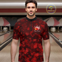 Load image into Gallery viewer, Red Hearts pattern Valentine Bowling Polo, 1/4 zip Shirts For Men Custom Bowling Couple Outfits NQS11251