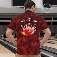 Load image into Gallery viewer, Red Hearts pattern Valentine Bowling Polo, 1/4 zip Shirts For Men Custom Bowling Couple Outfits NQS11251
