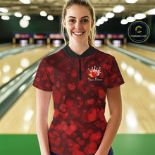 Load image into Gallery viewer, Red Hearts pattern Valentine Bowling Polo, 1/4 zip Shirts For Women Custom Bowling Couple Outfits NQS11251