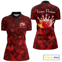 Load image into Gallery viewer, Red Hearts pattern Valentine matching bowling shirts for couples Custom Bowling Couple Outfits NQS11251