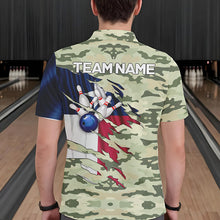 Load image into Gallery viewer, Texas Flag Green Camo Bowling Polo, Quarter Zip shirts for Men custom Texas Bowling Team Jerseys NQS9536