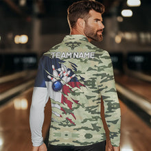 Load image into Gallery viewer, Texas Flag Green Camo Bowling Polo, Quarter Zip shirts for Men custom Texas Bowling Team Jerseys NQS9536