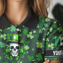 Load image into Gallery viewer, Personalized Green shamrock pattern Skull Women golf polo shirt Custom St Patrick day ladies golf tops NQS9542