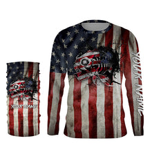 Load image into Gallery viewer, American flag patriotic fish reaper skeleton custom UV protection Fishing apparel NQS1445