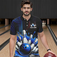 Load image into Gallery viewer, Black and Blue Men's bowling outfits Custom Team Mens bowling Polo, Quarter Zip Shirts NQS9700