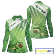 Load image into Gallery viewer, Funny Alligator Bowling Polo, 1/4 Zip Shirts For Women Custom Alligator Bowling Team Jerseys | Green NQS11742