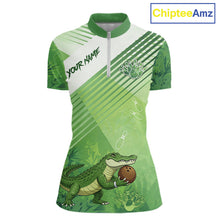 Load image into Gallery viewer, Funny Alligator Bowling Polo, 1/4 Zip Shirts For Women Custom Alligator Bowling Team Jerseys | Green NQS11742