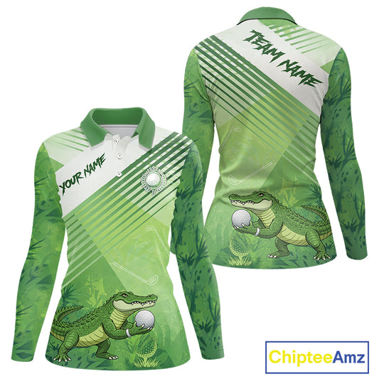 Funny Alligator Golf polo shirt for Women Custom ladies golf outfit, funny golf gifts | Green NQS11743