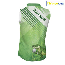 Load image into Gallery viewer, Funny Alligator Women Sleeveless Golf polo shirt Custom ladies golf outfit, funny golf gifts | Green NQS11743