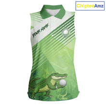 Load image into Gallery viewer, Funny Alligator Women Sleeveless Golf polo shirt Custom ladies golf outfit, funny golf gifts | Green NQS11743